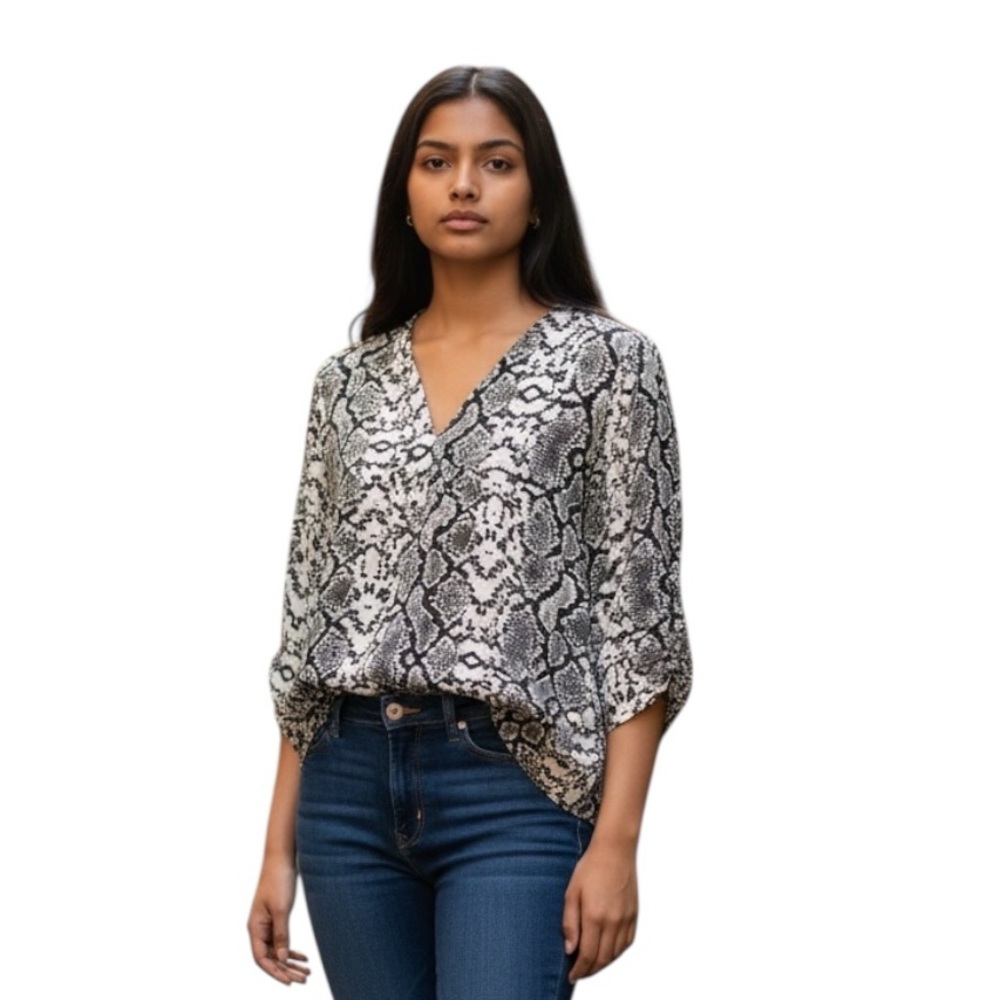 Daniel Rainn Snakeskin Print V-neck Blouse